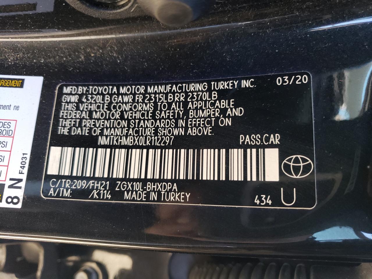2020 Toyota C-HR VIN NMTKHMBX0LR112297 Copart auction photo, front end / rear end damage thumbnail 14