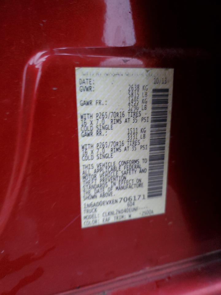 2014 Nissan Navara (Frontier) VIN 1N6AD0EVXEN706171 Copart auction photo, front end damage thumbnail 12