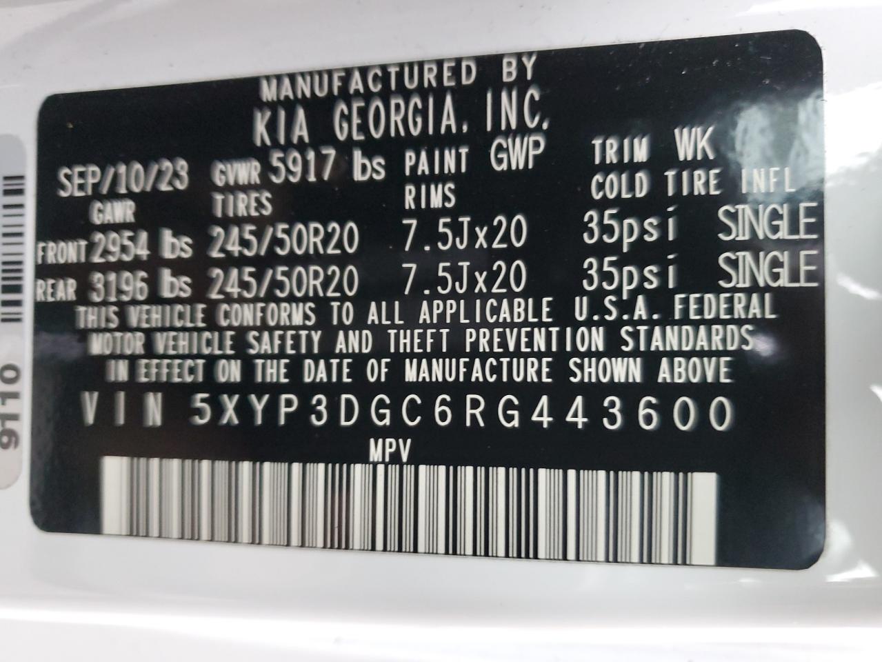 2024 KIA Telluride VIN 5XYP3DGC6RG443600 Copart auction photo, side / minor dent/scratches damage thumbnail 13