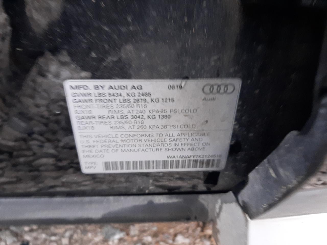 2019 Audi Q5 VIN WA1ANAFY7K2124518 Copart auction photo, front end damage thumbnail 13