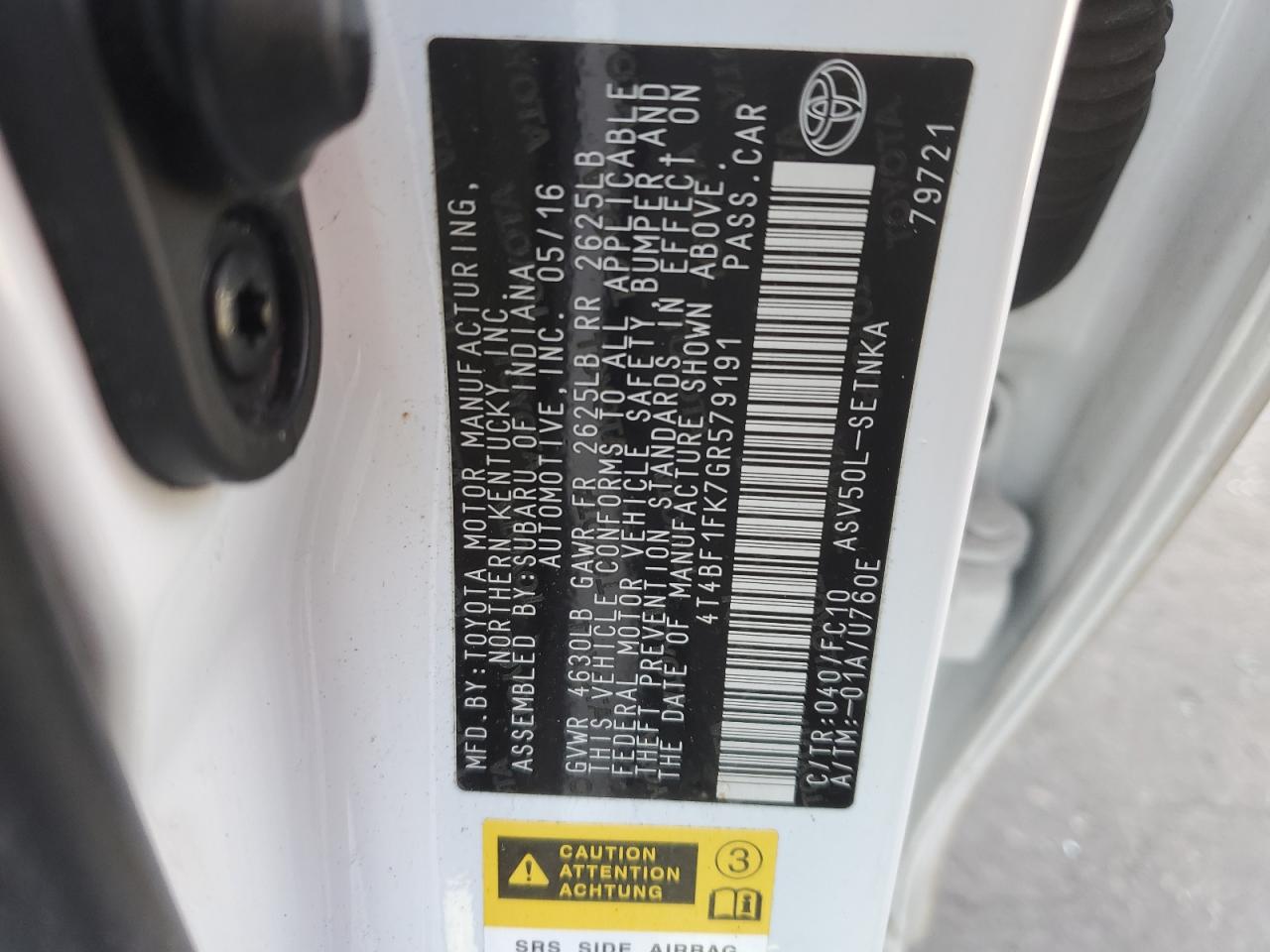2016 Toyota Camry VIN 4T4BF1FK7GR579191 Copart auction photo, rollover damage thumbnail 12