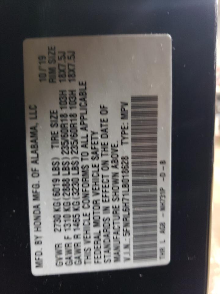 2020 Honda Odyssey VIN 5FNRL6H71LB018628 Copart auction photo, front end damage thumbnail 13