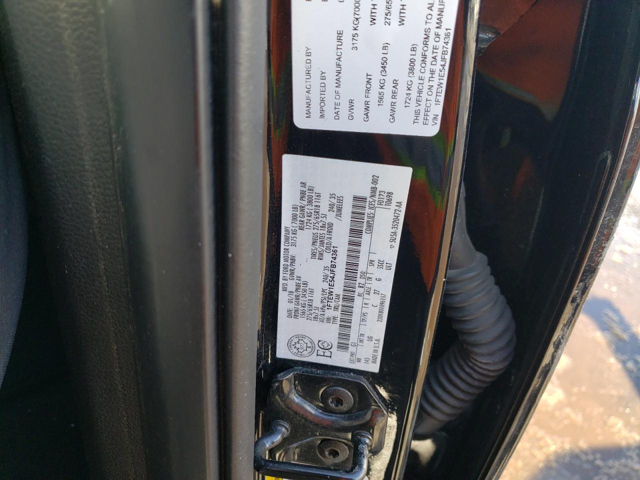 2018 Ford F-150 VIN 1FTEW1E54JFB74361 Copart auction photo, front end / side damage thumbnail 12
