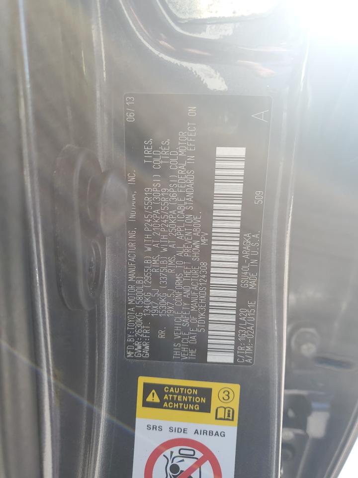 2013 Toyota Highlander VIN 5TDYK3EHXDS124308 Copart auction photo, front end damage thumbnail 13