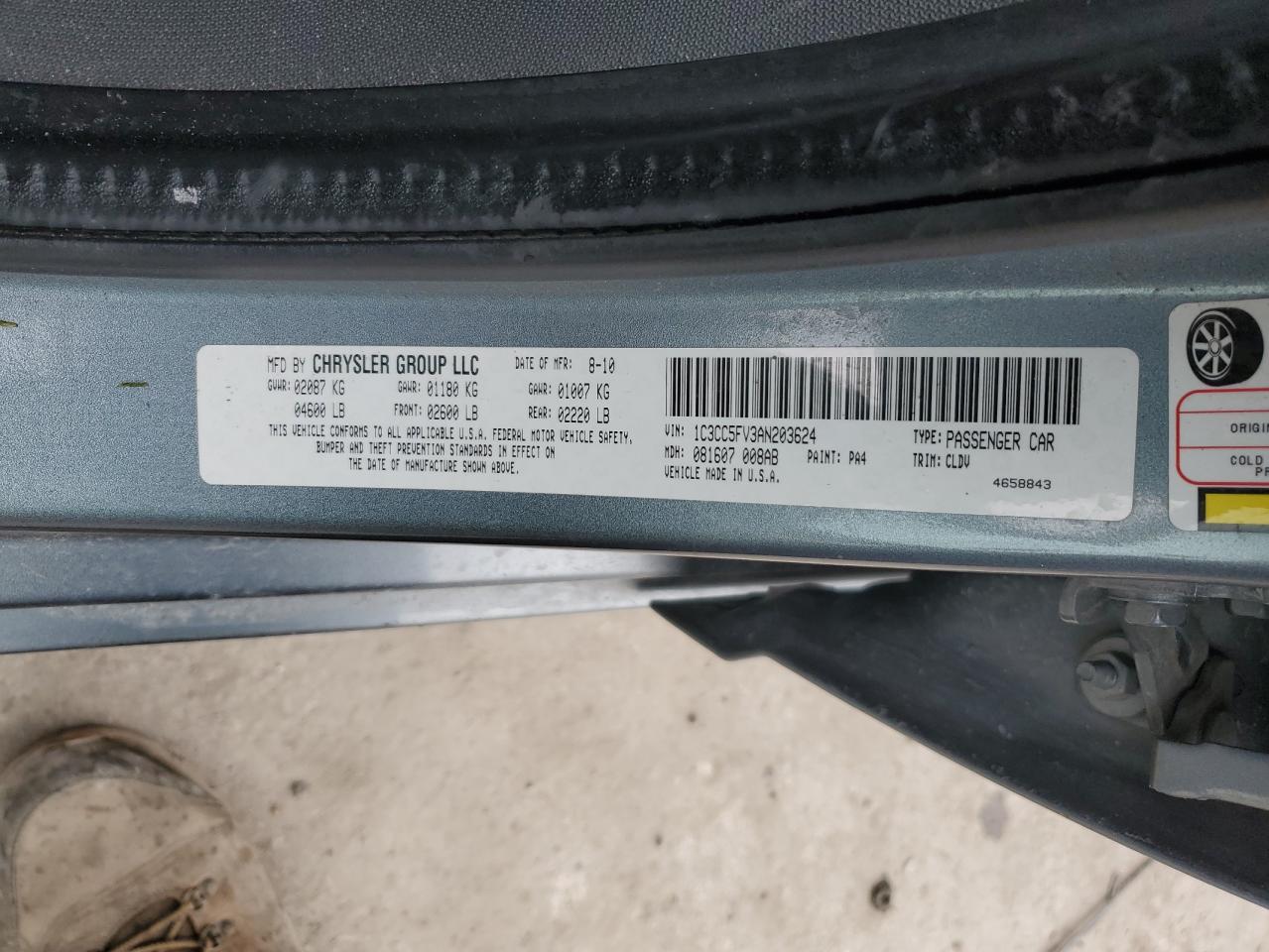 2010 Chrysler Sebring VIN 1C3CC5FV3AN203624 Copart auction photo, front end / rear end damage thumbnail 14