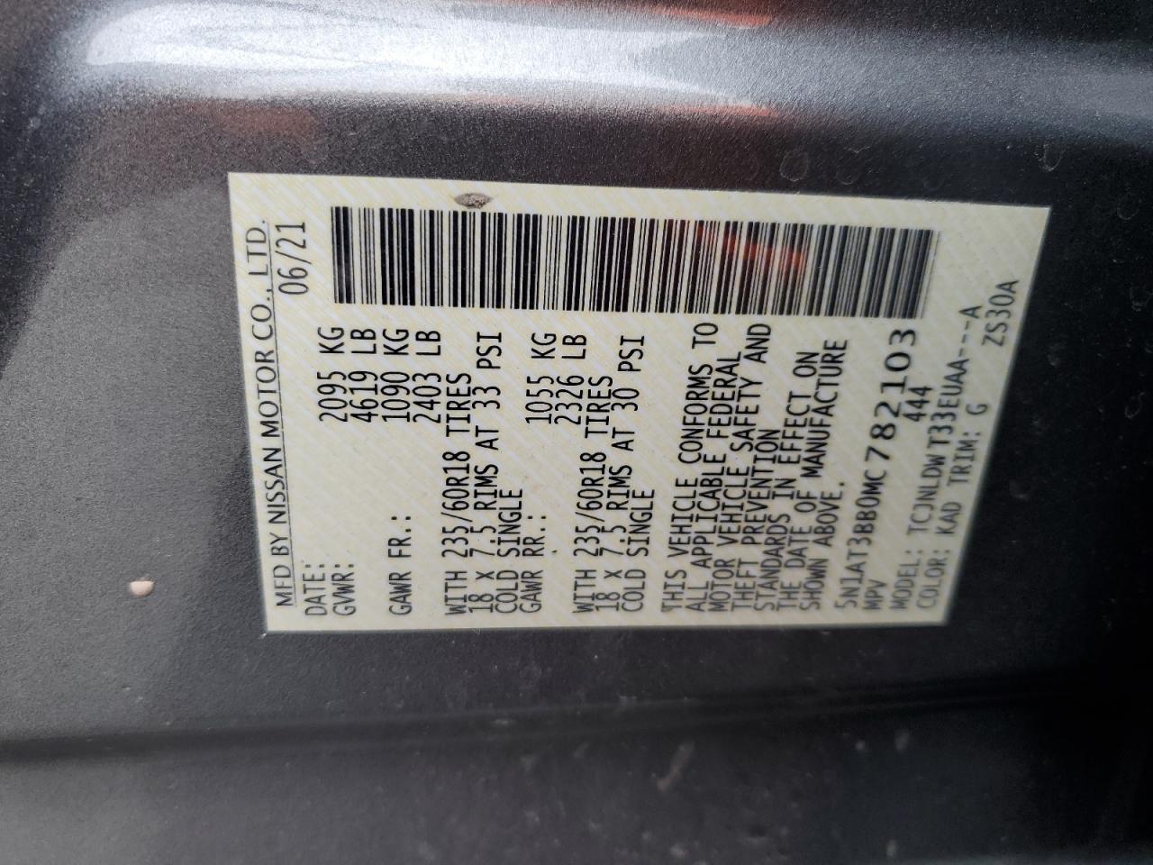 2021 Nissan Rogue VIN 5N1AT3BB0MC782103 Copart auction photo, front end / undercarriage damage thumbnail 15