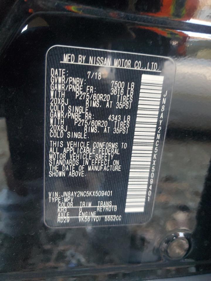 2019 Nissan Armada VIN JN8AY2NC5KX509401 Copart auction photo, front end / rear end damage thumbnail 16
