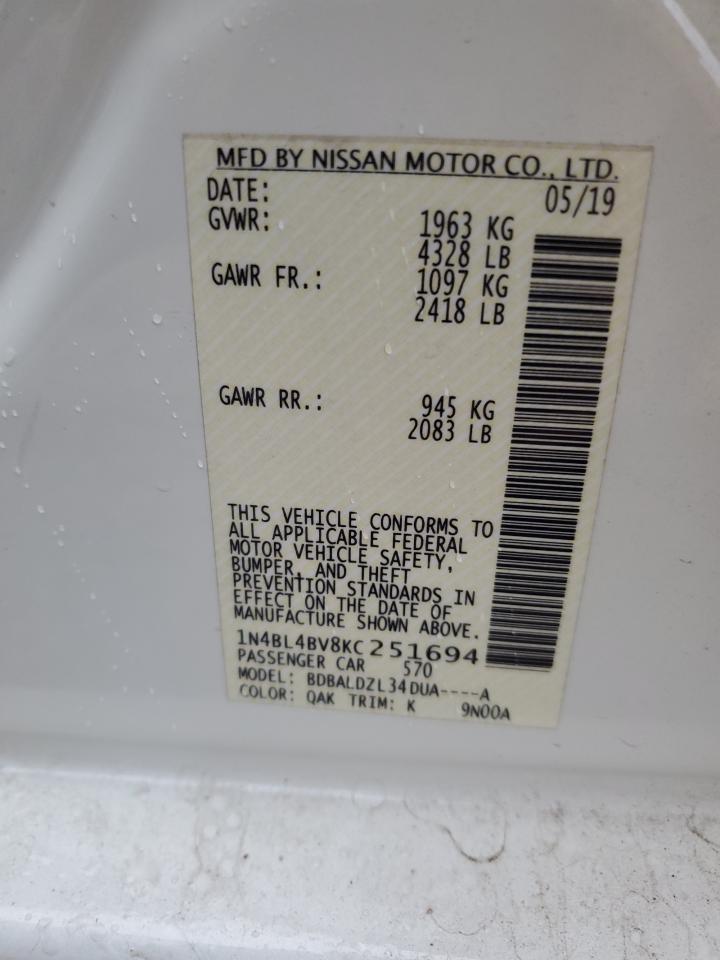 2019 Nissan Altima VIN 1N4BL4BV8KC251694 Copart auction photo, rear end damage thumbnail 12