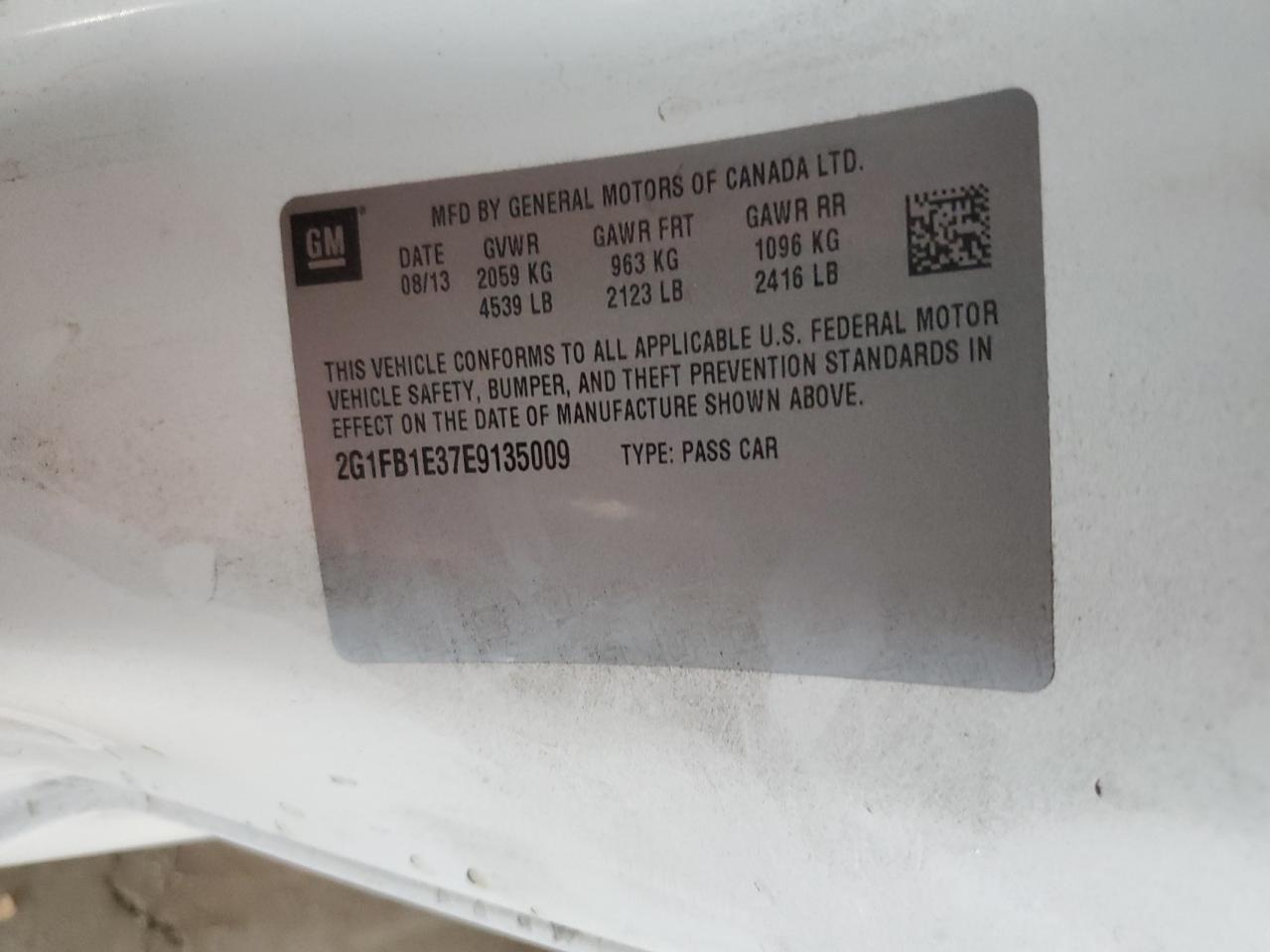 2014 Chevrolet Camaro VIN 2G1FB1E37E9135009 Copart auction photo, front end damage thumbnail 12