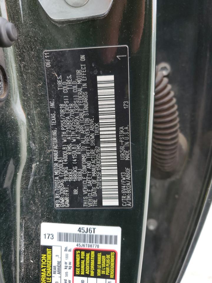 2011 Toyota Tundra VIN 5TFDY5F15BX205167 Copart auction photo, front end damage thumbnail 13