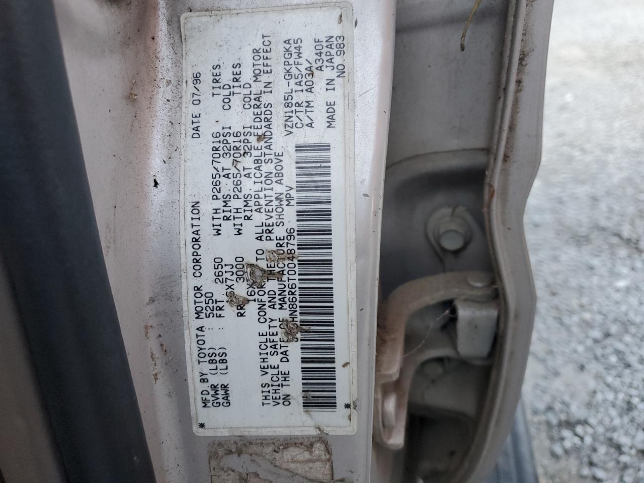 1996 Toyota 4Runner VIN JT3HN86R6T0048796 Copart auction photo, top/roof / side damage thumbnail 13