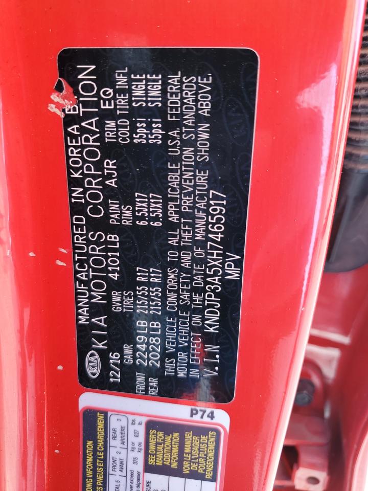 2017 KIA Soul VIN KNDJP3A5XH7465917 Copart auction photo, vandalism damage thumbnail 12