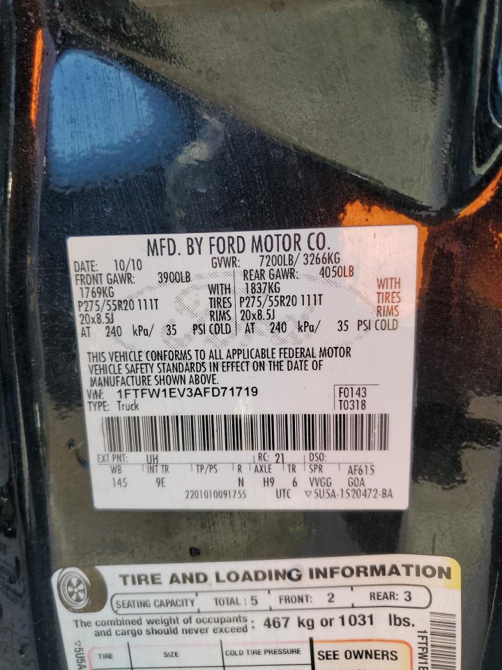 2010 Ford F-150 VIN 1FTFW1EV3AFD71719 Copart auction photo, side damage thumbnail 12