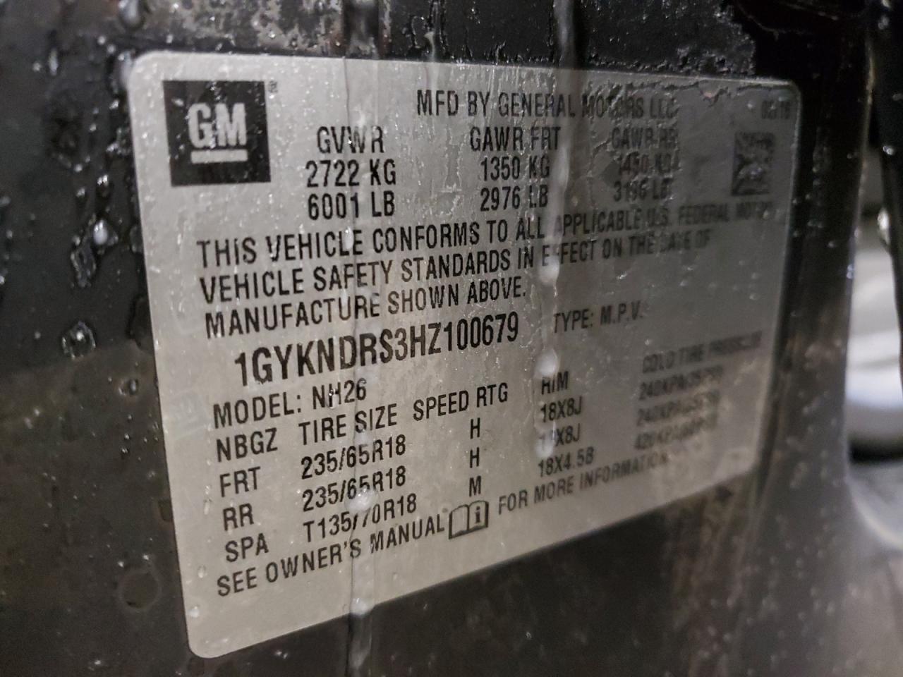 2017 Cadillac XT5 VIN 1GYKNDRS3HZ100679 Copart auction photo, side damage thumbnail 15