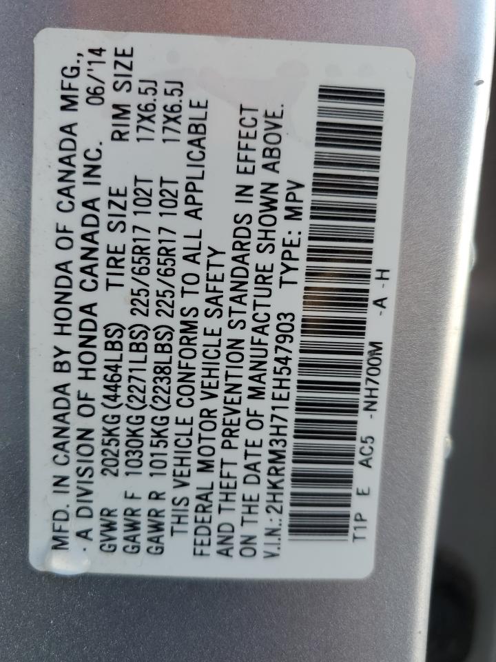 2014 Honda CR-V VIN 2HKRM3H71EH547903 Copart auction photo, rear end / front end damage thumbnail 14