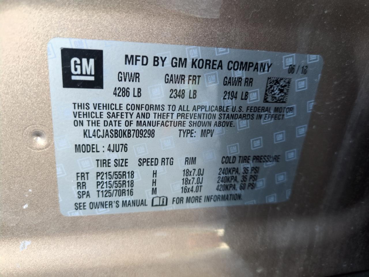 2019 Buick Encore VIN KL4CJASB0KB709298 Copart auction photo, front end damage thumbnail 12