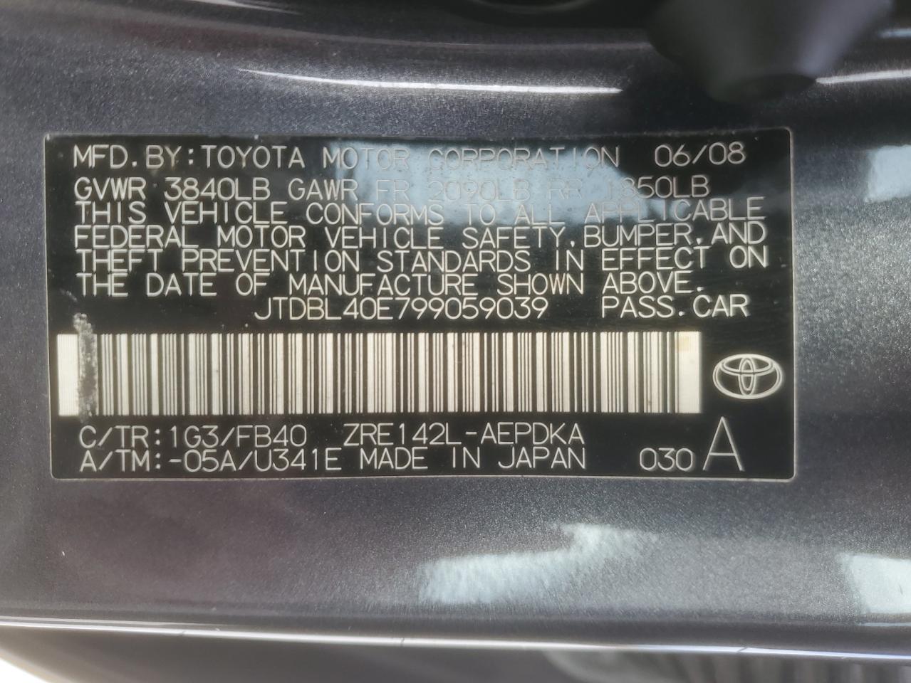 2009 Toyota Corolla VIN JTDBL40E799059039 Copart auction photo, front end / hail damage thumbnail 13