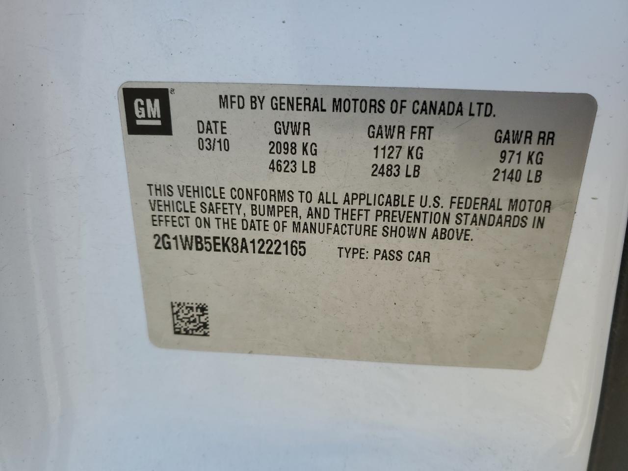 2010 Chevrolet Impala VIN 2G1WB5EK8A1222165 Copart auction photo, vandalism damage thumbnail 12