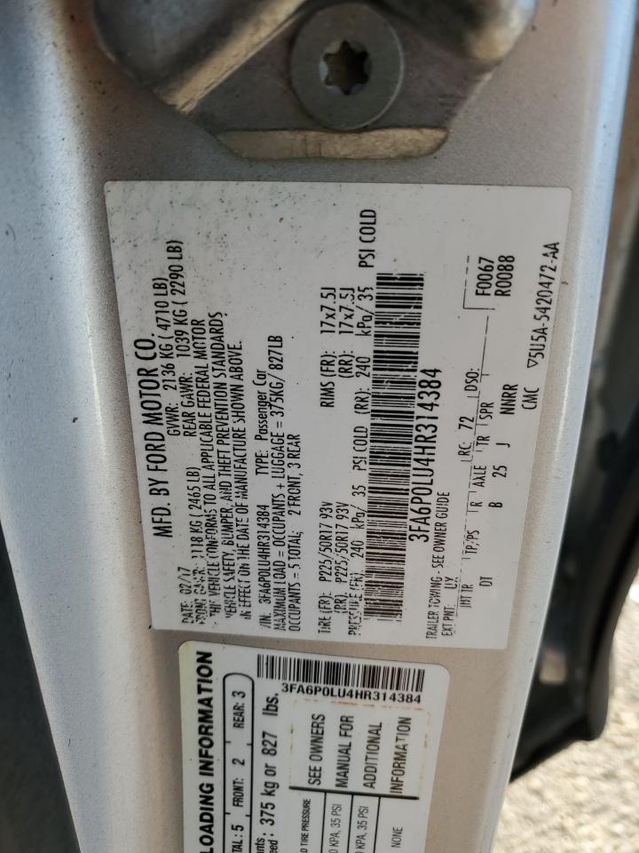 2017 Ford Fusion VIN 3FA6P0LU4HR314384 Copart auction photo, mechanical / minor dent/scratches damage thumbnail 12