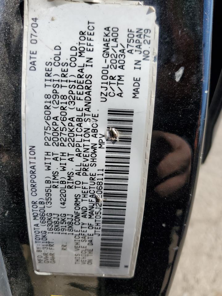2005 Toyota Land Cruiser VIN JTEHT05J252068111 Copart auction photo, side damage thumbnail 13