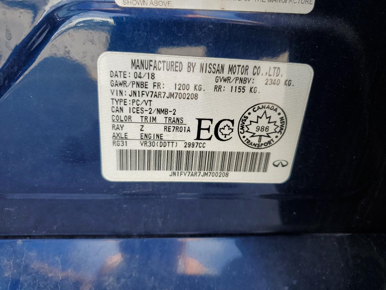2018 Infiniti Q50 VIN JN1FV7AR7JM700208 Copart auction photo, front end damage thumbnail 12