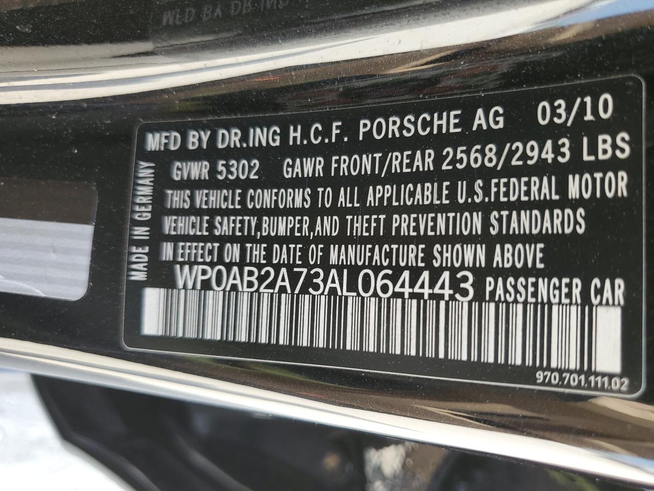 2010 Porsche Panamera VIN WP0AB2A73AL064443 Copart auction photo, rear end / minor dent/scratches damage thumbnail 12