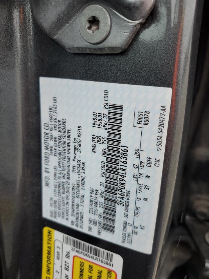 2020 Ford Fusion VIN 3FA6P0K94LR163861 Copart auction photo, front end damage thumbnail 12
