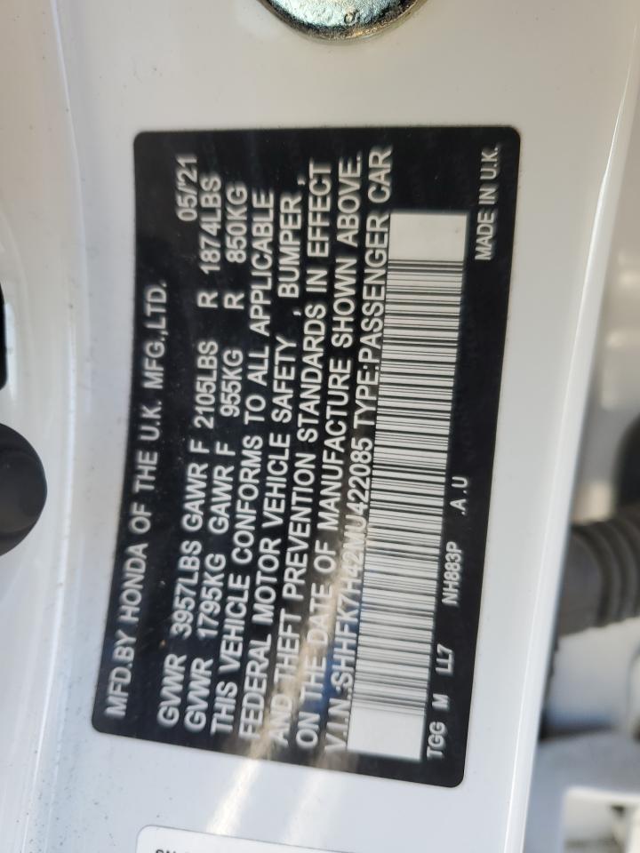 2021 Honda Civic VIN SHHFK7H42MU422085 Copart auction photo, front end damage thumbnail 12