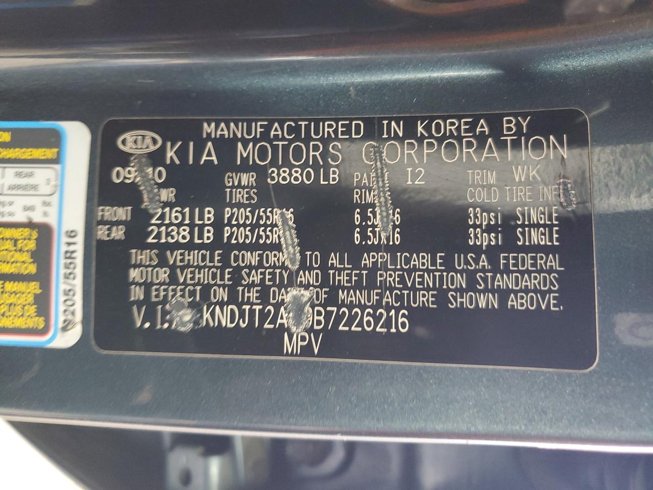 2011 KIA Soul VIN KNDJT2A29B7226216 Copart auction photo, front end damage thumbnail 14