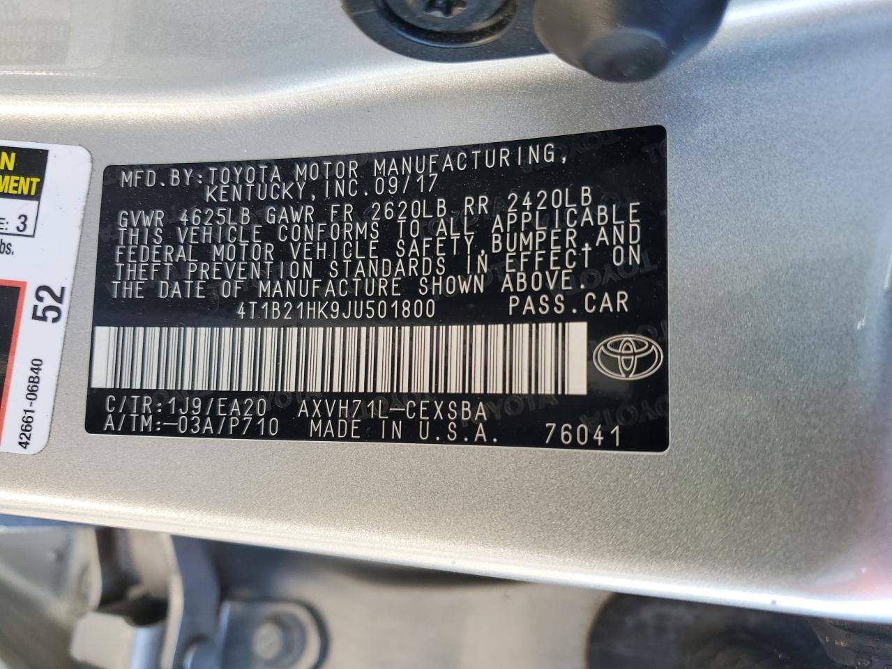 2018 Toyota Camry VIN 4T1B21HK9JU501800 Copart auction photo, front end damage thumbnail 12