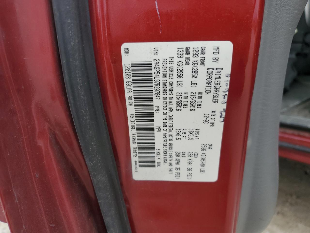 2007 Chrysler Town & Country VIN 2A4GP54L97R207847 Copart auction photo, front end / minor dent/scratches damage thumbnail 15