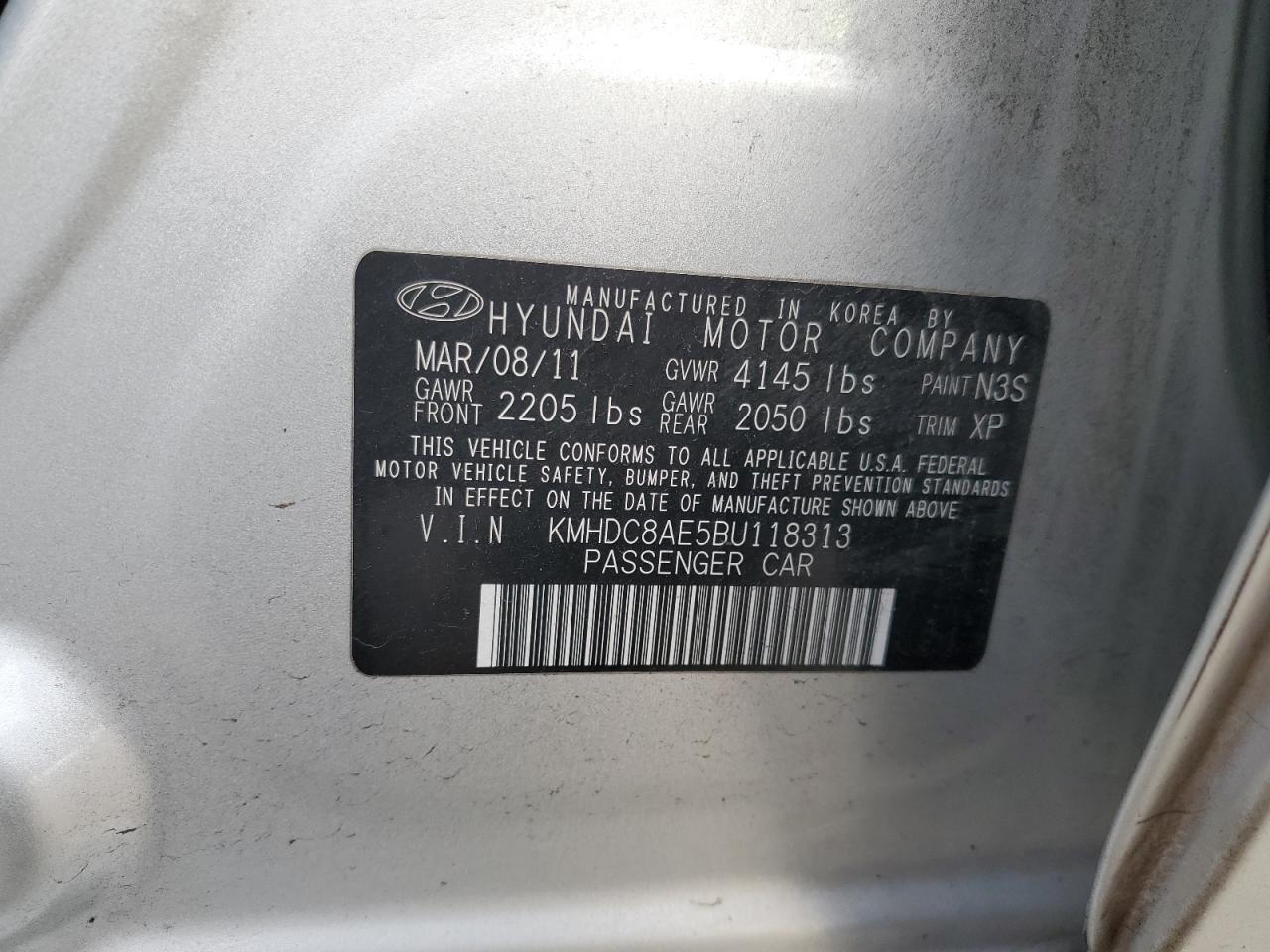 2011 Hyundai Elantra VIN KMHDC8AE5BU118313 Copart auction photo, vandalism damage thumbnail 12