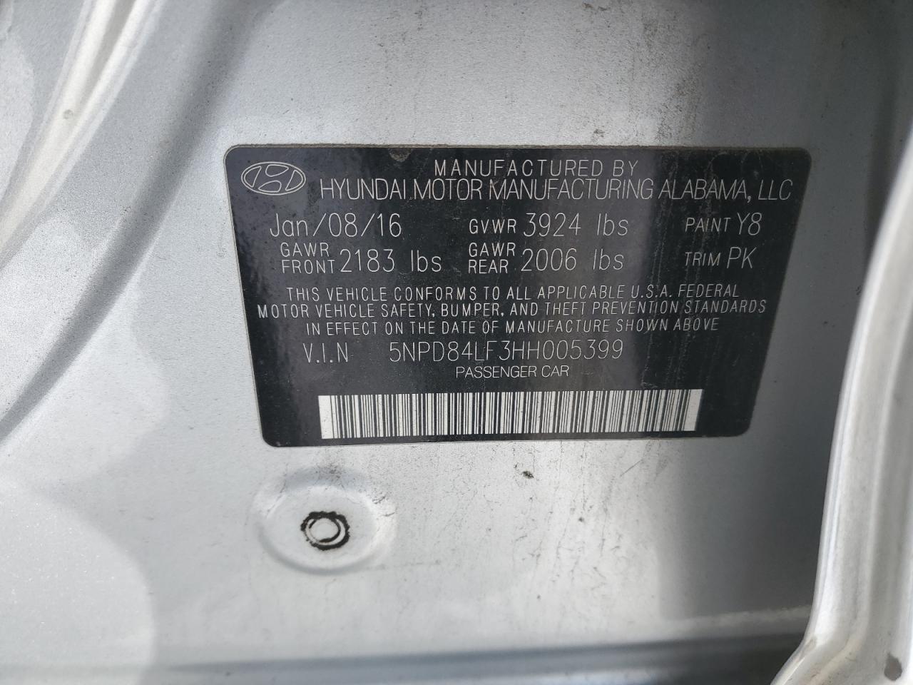 2017 Hyundai Elantra VIN 5NPD84LF3HH005399 Copart auction photo, minor dent/scratches damage thumbnail 12