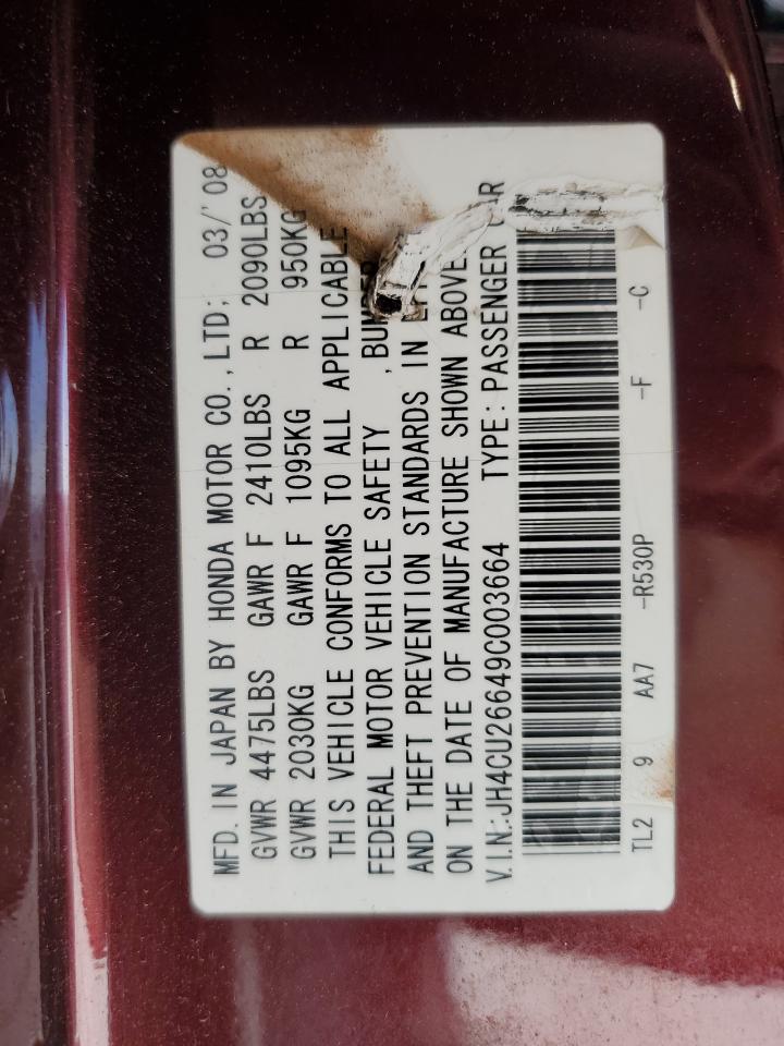 2009 Acura TSX VIN JH4CU26649C003664 Copart auction photo, front end / minor dent/scratches damage thumbnail 12