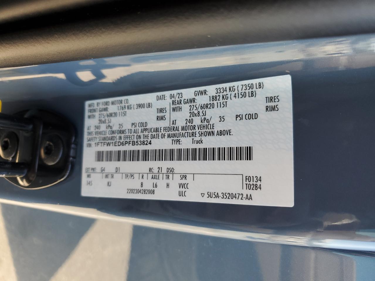 2023 Ford F-150 VIN 1FTFW1ED6PFB53824 Copart auction photo, front end / side damage thumbnail 14