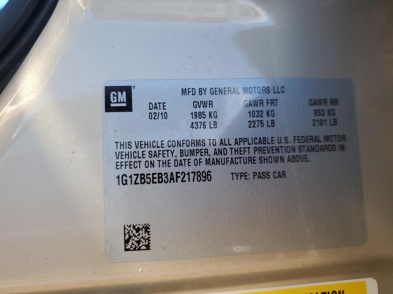 2010 Chevrolet Malibu VIN 1G1ZB5EB3AF217896 Copart auction photo, front end damage thumbnail 12