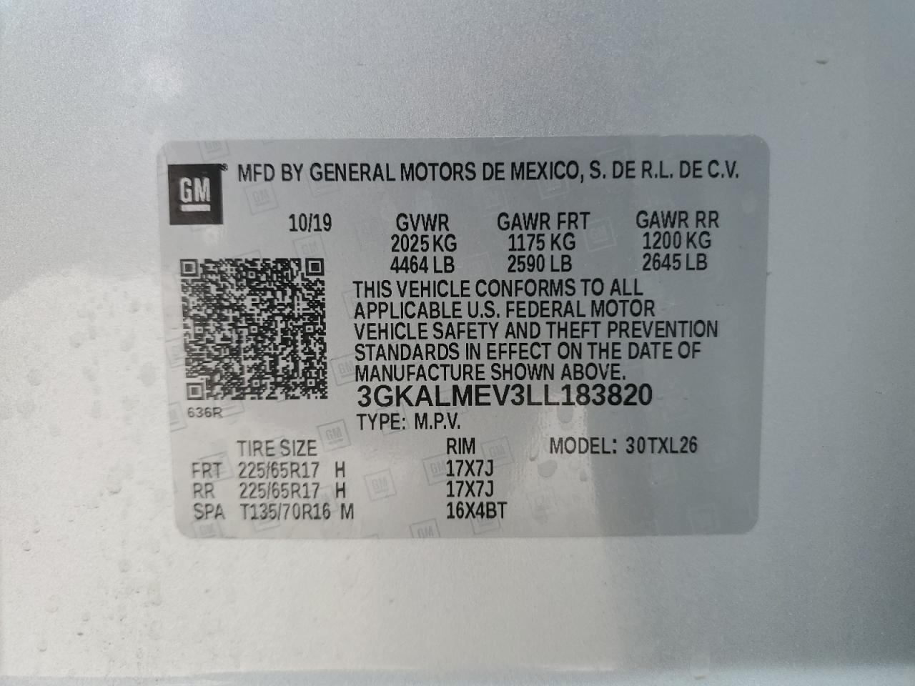 2020 GMC Terrain VIN 3GKALMEV3LL183820 Copart auction photo, rear end / minor dent/scratches damage thumbnail 13