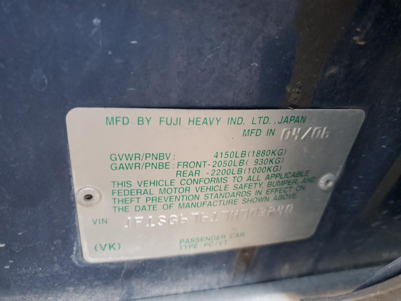 2007 Subaru Forester VIN JF1SG67617H703240 Copart auction photo, front end damage thumbnail 15