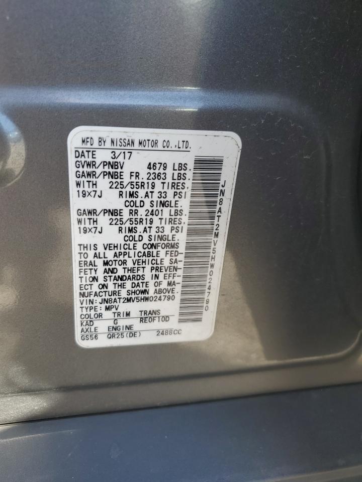 2017 Nissan Rogue VIN JN8AT2MV5HW024790 Copart auction photo, front end damage thumbnail 13