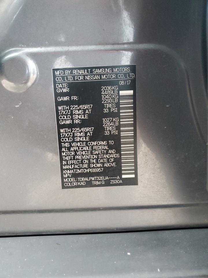 2017 Nissan Rogue VIN KNMAT2MT0HP616957 Copart auction photo, front end damage thumbnail 15