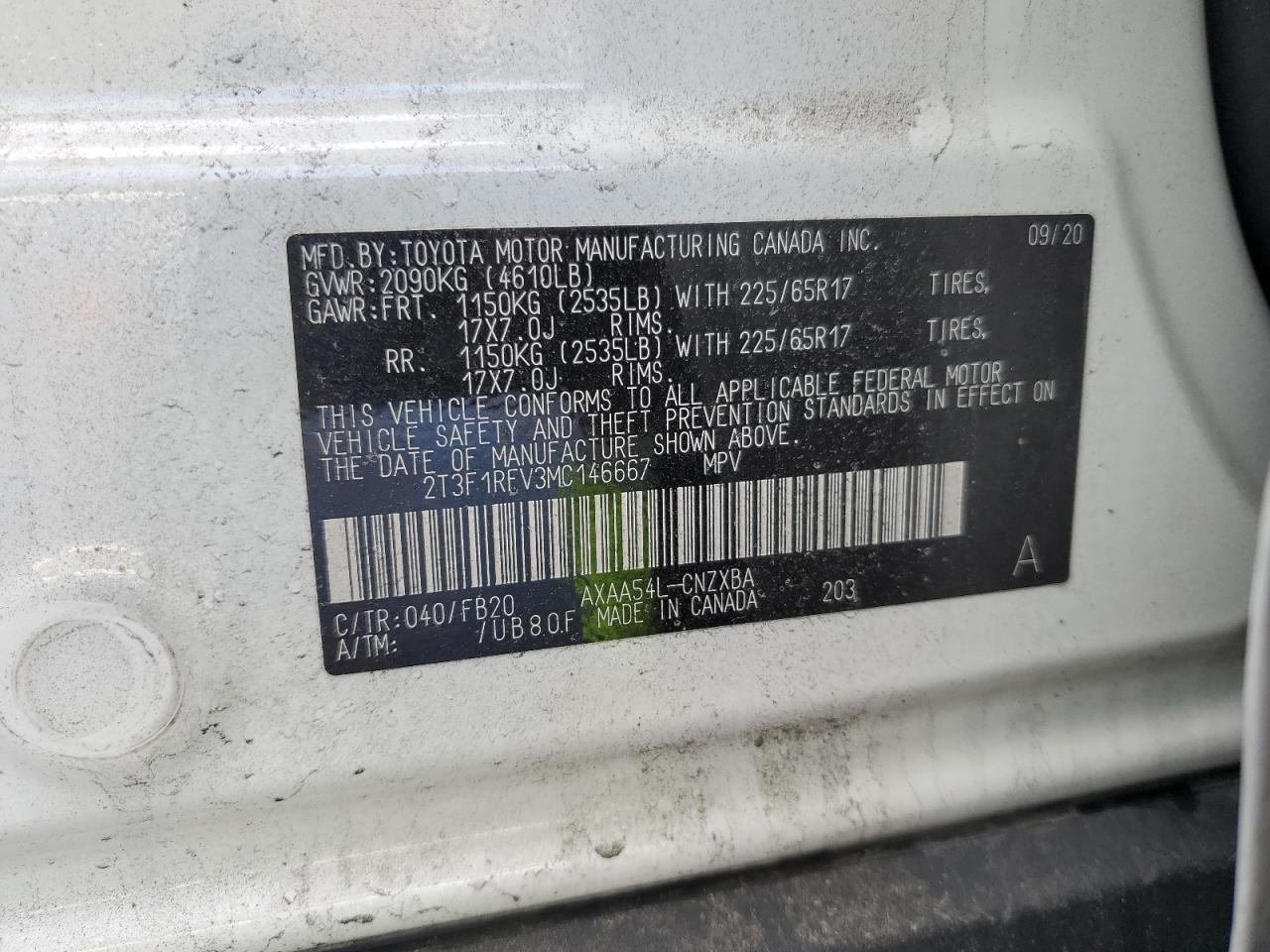 2021 Toyota RAV 4 VIN 2T3F1RFV3MC146667 Copart auction photo, mechanical / front end damage thumbnail 13