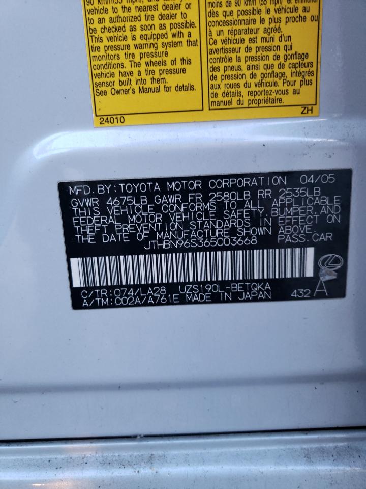 2006 Lexus GS VIN JTHBN96S365003668 Copart auction photo, water/flood damage thumbnail 12