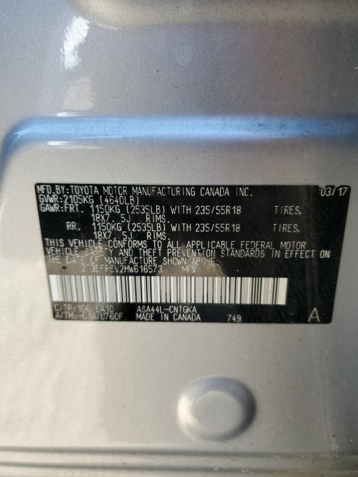 2017 Toyota RAV 4 VIN 2T3DFREV2HW616573 Copart auction photo, front end / side damage thumbnail 16