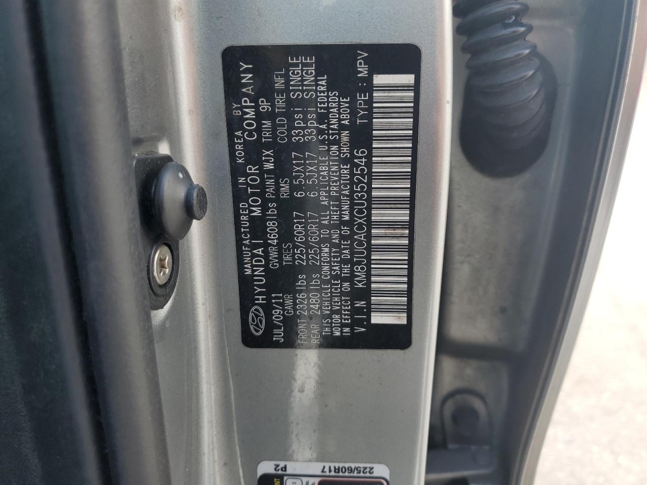 2012 Hyundai Tucson VIN KM8JUCACXCU352546 Copart auction photo, front end / minor dent/scratches damage thumbnail 14