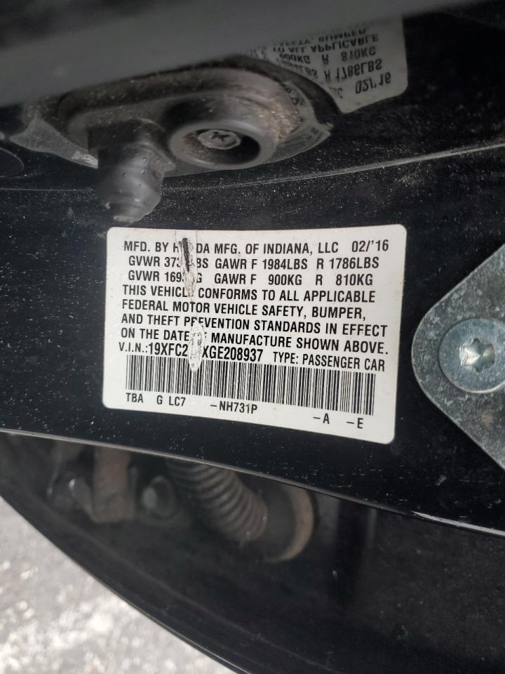 2016 Honda Civic VIN 19XFC2F5XGE208937 Copart auction photo, front end damage thumbnail 13
