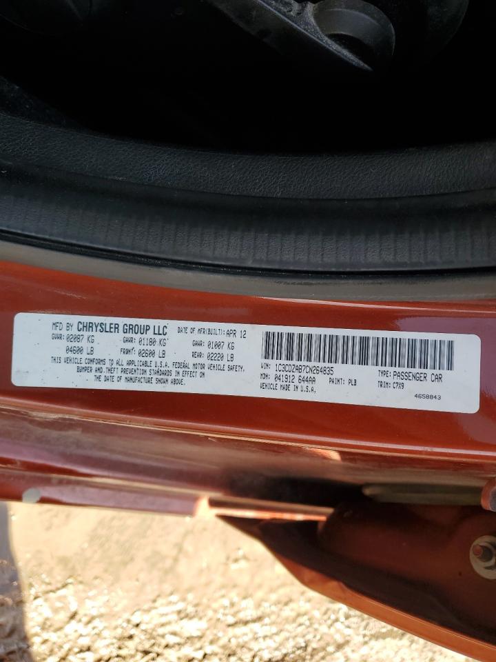 2012 Dodge Avenger VIN 1C3CDZAB7CN264835 Copart auction photo, rear end damage thumbnail 12