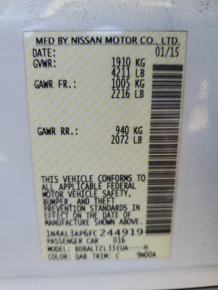 2015 Nissan Altima VIN 1N4AL3AP6FC244919 Copart auction photo, front end damage thumbnail 12