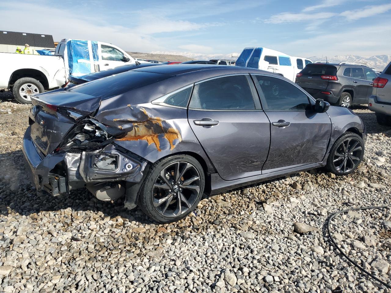 2020 Honda Civic VIN 19XFC2F84LE203950 Copart auction photo, rear end / side damage thumbnail 3