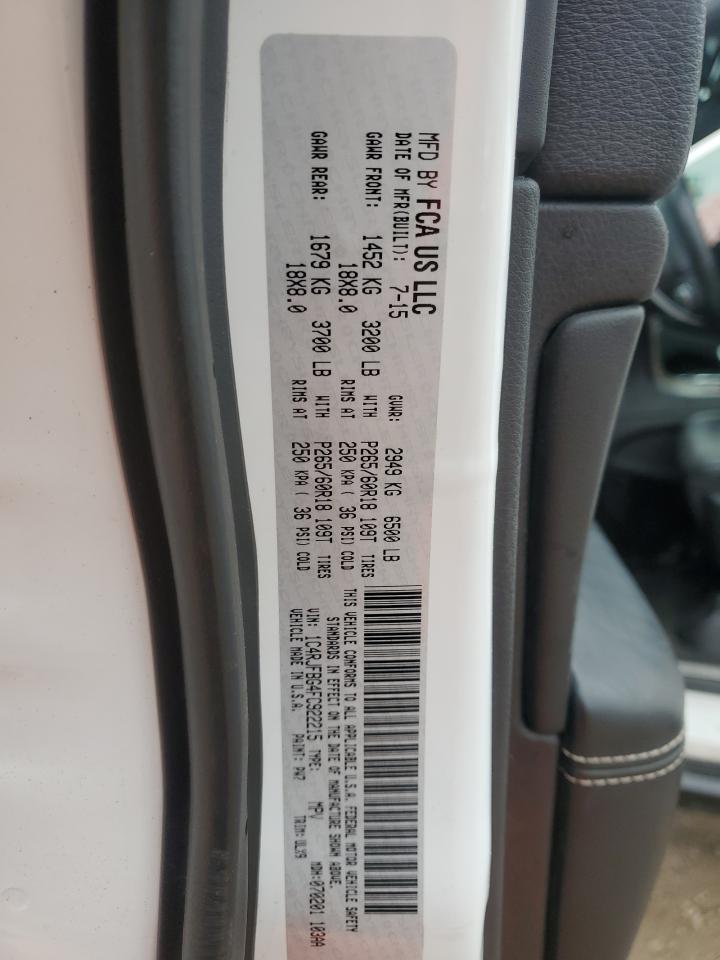 2015 Jeep Grand Cherokee VIN 1C4RJFBG4FC922215 Copart auction photo, front end / side damage thumbnail 16