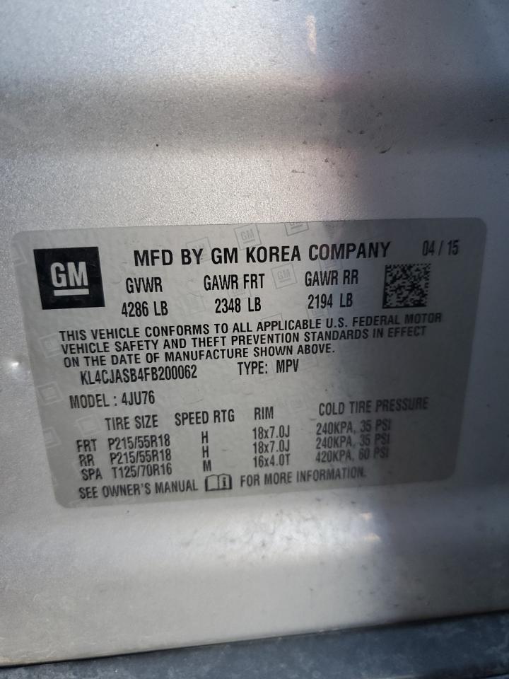 2015 Buick Encore VIN KL4CJASB4FB200062 Copart auction photo, front end damage thumbnail 15